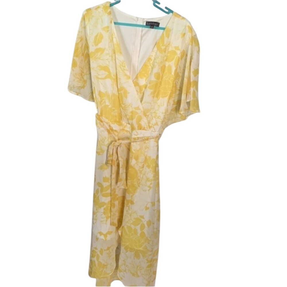 Luxology Yellow and White Floral Wrap Dress